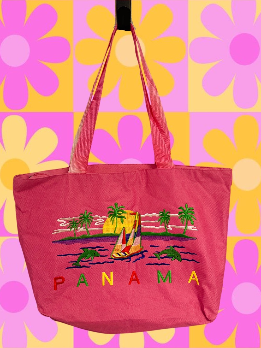Vintage pink Panama beachy dolphin tote